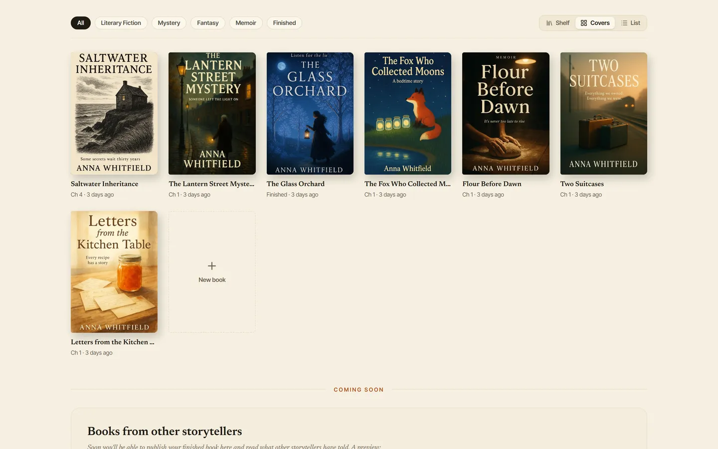 The CharmWriter app on the demo book Saltwater Inheritance: the screen this step of the tour is about